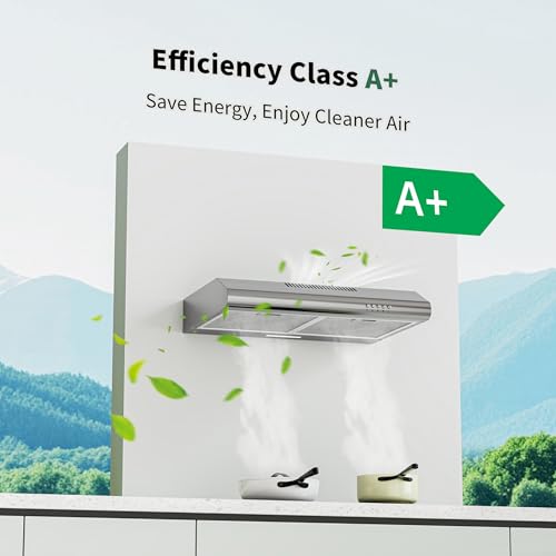 شفاط طهي ستانلس ستيل 60 سم من فايرجاس، شفاط 250 متر مكعب/ساعة مع زر تحكم بالضغط، 3 سرعات، محرك هادئ عديم المسفرات، تصنيف طاقة A+، ضوء LED، جدار او تحت الخزانة