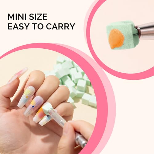 Image of MelodySusie 100Pcs Soft Nail Sponges for Ombre, Nail Art Sponges with Grabbing Pen, Blooming Nails, Gradient Nail, Manicure Nail Art Tools, Professional Accessories for Home and Salon Use, Green