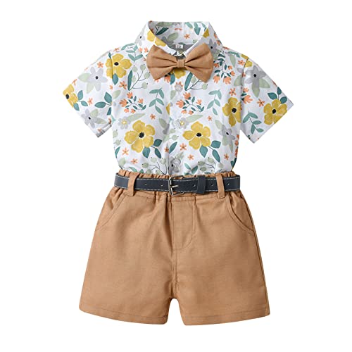 Shorts para meninos roupas infantis meninos camisa de manga curta tops shorts com cinto de gravata i