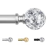 KAMANINA Curtain Poles 80 to 148 cm, Silver Curtain Poles for Eyelet Curtains, Adjustable Decorative Window Curtain Pole with Round Translucent Finials