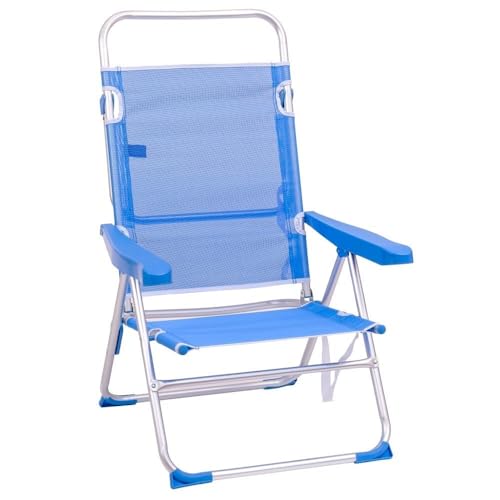 LOLAhome Silla de Playa Alta Plegable y reclinable de 4 Posiciones de Aluminio y textileno Azul de 62x55x100 cm