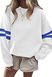 KevaMolly Womens Varsity Striped Oversized Sweatshirt Drop Shoulder Long Sleeve Casual Fashion Pullover Top White S