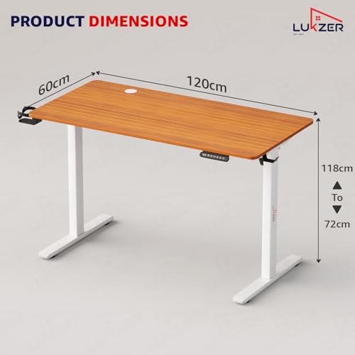 Image of Lukzer Electric Automatic Height Adjustable Sit Stand Desk | Ergonomic Study Table with Digital Display & Memory Preset Option for Home Office (EST-003 /White & Oak Brown /120 x 60 cm) 3 Years Warranty