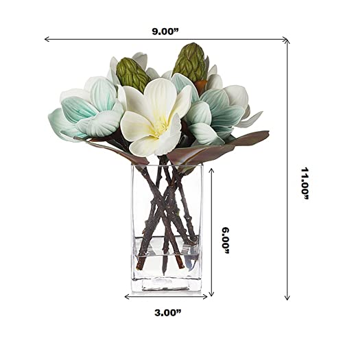 Enova Floral Real Touch Artificial Flowers In Vase, Artificial Magnolia Flower With Vase, Fake Bouquets In Vase, Faux Flower In Vase For Decoration Home Office, Wedding Centerpieces (Cream Blue) #TOP4