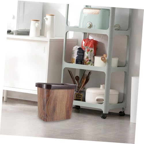 Caneca de basura rectangular de plástico con diseño madera miniatura 4