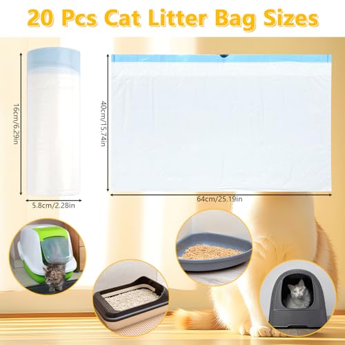 Reißfeste Katzenklo Beutel, 20 Stück Katzenklo Tüten, Dicke Katzentoilettenbeutel mit Zugbändern, Starke Tragfähigkeit Katzenstreubeutel (64x40cm)