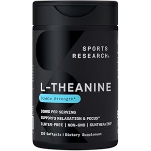 Sports Research L-Theanine 200mg with Organic Coconut Oil | Suntheanine Supplement for Focus, Relaxation & Alertness | Double Strength, Non-GMO & Gluten Free