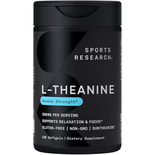 Sports Research L-Theanine 200mg with Organic Coconut Oil | Suntheanine Supplement for Focus, Relaxation & Alertness | Double Strength, Non-GMO & Gluten Free