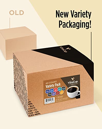 Vitacup Coffee Variety Sampler Pack 40Ct. Vitamin & Superfood Infused Recyclable Single Serve Pods Compatible With K-Cup Brewers Including Keurig 2.0 #TOP1