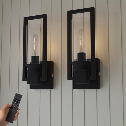 Vintage Set of 2 Battery Operated Wall Sconces, Remote & Touch Control, Adjustable Brightness & Color Temperature (3000K/4000K/6000K), Cordless Wall Light for Bedroom, Hallway, Bathroom