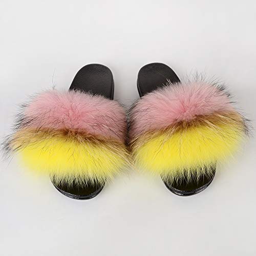 QMFUR Women Open Toe Real Fur Slides Multicolor Furry Fur Slippers Women Shoes Single Strap Sandals2