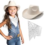 SeptCity Kids Cowboy Hat and Bandana for Age 5-10 (Beige)