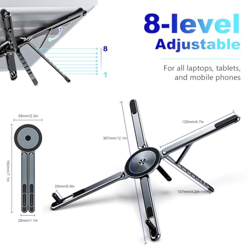 Image of ZORBES Aluminum Alloy Folding Magnetic Phone Holder Multi Desk Mount 8-Level Adjustable Height Laptop Riser Portable Bracket 4-13'' Mobile Stand for for Phone, Tablet, Laptop