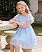 Kids4ever 6T 7T Girls Solid Blue Chiffon Pom Poms Dress Summer Flying Sleeves Ruffle Frocks for 6 7 Years Princess Stretchy Chest Spring Tutu Shirt Dress Fancy Wedding Bridesmaid Dresses