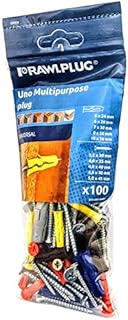 Rawlplug Uno Universal Wall Plugs with Screws - Various Plug Sizes - Pack of 100