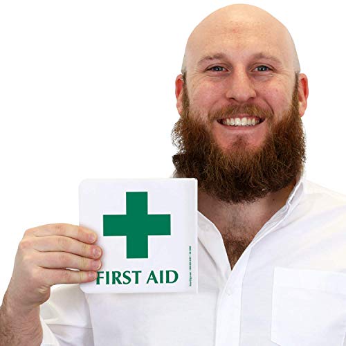 SmartSign Znak projekcyjny "First Aid", wystający akrylowy znak w kształcie litery L wstępnie nawiercony z otworami, polerowane krawędzie, dobrze widoczny | 15 cm x 15 cm