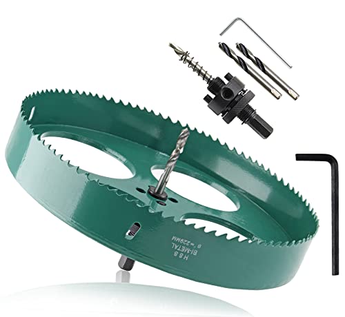 Image of 9 Inch Hole Saw with Heavy Duty Arbor, 229mm Hole Saw HSS Bi-Metal Hole Cutter Smoothly Cutting in Cornhole Boards, Plastic, Wood, Fiberboard, Drywall