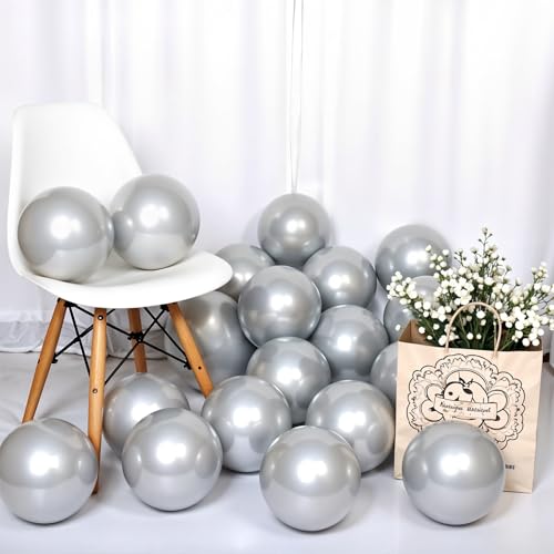 Image of Party Propz Silver Balloons For Decoration - Pack of 25 Pcs Silver Balloons | Balloon for Decorations | Balloon For Birthday | Birthday Decoration Items (Latex)