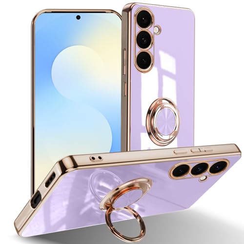 #Commissioniguadagnate<br>Custodia per Samsung Galaxy S25 FE 5G 360?Ring Supporto Magnetico per Auto Silicone TPU Placcatura Phnom Penh Antiurto Antigraffio Fotocamera Protezione Cover per Galaxy S25 FE 5G - Viola