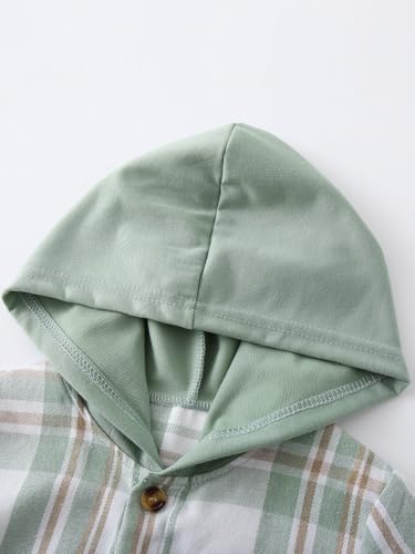 Image of Boys Clothes Shorts Sets Plaid Short Sleeve Hooded Button Shirt and Jogger Shorts for Kids Summer Outfits