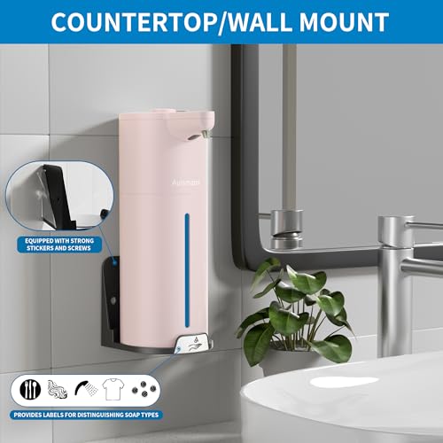 Image of Aunmaon Automatic Soap Dispenser Touchless, Modern, Kitchen & Bathroom, Hands-Free, Adjustable Volume, Long Battery Life, Compatible with Thick & Thin Soap, Easy for Toddlers, Clog-Free, Pink