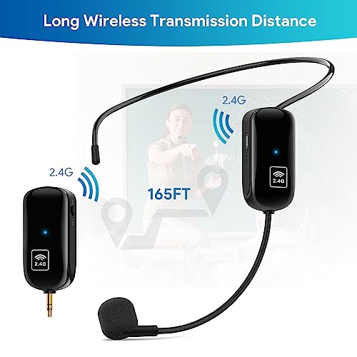 1Mii Long Range Wireless Microphone,Wireless Headset Mic System, 165Ft Range, 2.4G Wireless Microphone 2 In 1, Fitness Microphone Headset For Speakers, Voice Amplifier, Pa Speakers #TOP4