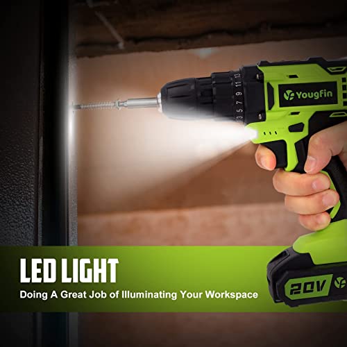 Yougfin Akku-Bohrmaschinen-Set, 20 V elektrische Bohrmaschine mit Schnellladegerät, 25 + 1 Drehmomenteinstellung… – Bild 6