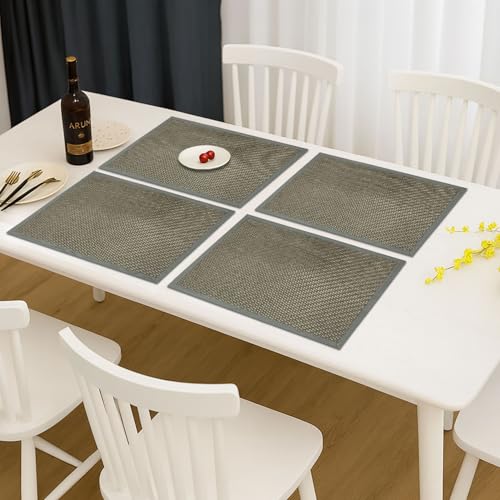Image of Amazon Brand - Umi PVC Vinyl Basket Design Placemat STBT001 | Heat Resistant, Wipe Clean, Anti-Skid Table Mats for Dining Table, Kitchen & Home Decor (30x45 CM Grey Set of 4)