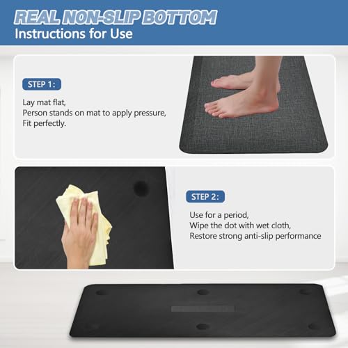 Image of Anti Slip 7 /8 inchs Anti Fatigue Kitchen Floor Mat, Ergonomic Comfort Standing Mat, Waterproof Kitchen Rug for Home, Kitchen, Office, Laundry, Garage (Deep Gray, 17.3 inch x 39 inch -0.87 inch)