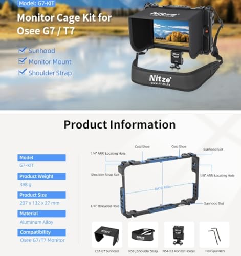 Image of G7 /T7 CAGE Nitze Monitor Cage for OSEE G7 /T7 with Sunhood, Shoulder Strap, and Monitor Holder Mount