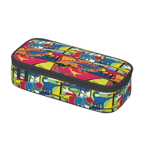 Image of Cartoon Dinosaur Large Pencil Case With Zipper Compartments Stationery Pencil Bag For Kids Teens Students School Supplies