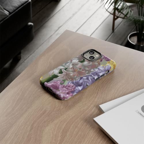 Coque iPhone 14 jacinthe multicolore rigide et coque fleur brillante