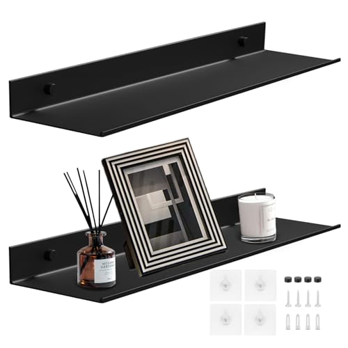 2 Piezas Estanterias Pared de Alluminio, Baldas Pared sin Agujeros, Baldas Flotantes Pareds Modernidad Estante de Pareds Flotante para Baño, Sala de Estar, Dormitorio, Cocina, Oficina (Negro, 40CM）