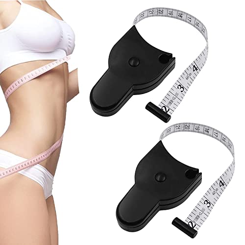 Lot de 2 mètres ruban à mesurer télescopiques automatiques, portables et multifonctions, outil de mesure du corps rétractable - Règle auto-serrante - Étrier de fitness pour mesurer le corps (noir) Cover