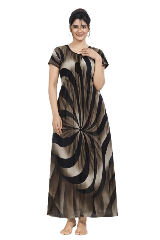Women Satin Printed Nighty with Robe | Maxi Night Gown with Short Sleeve Round Neck Design-picture-12