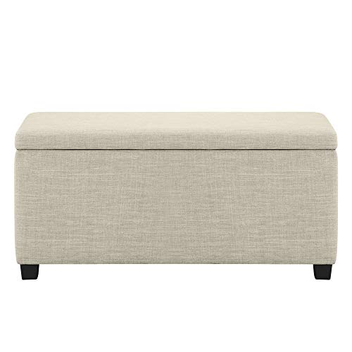Amazon Basics Upholstered Storage Rectangular Ottoman And Entryway Bench, Wide, Beige, 35.5"W X 16.5"D X 17"H #TOP3