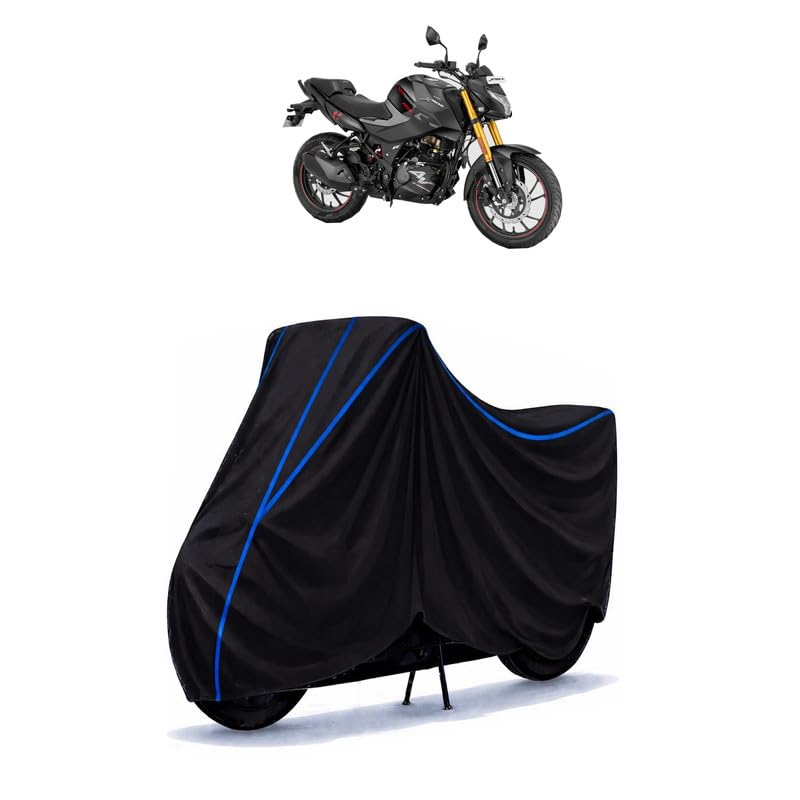 Image of Hero Xtreme 300 R Bike Cover Water Resistant Universal Motorcycle Rain | Heavy Duty UV Protection, Dust, Scratch Indoor Outdoor All Weather with Black Blue Piping Elastic