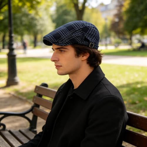 Image of Men's Plaid Striped Newsboy Ivy Flat Driving Golf Cap