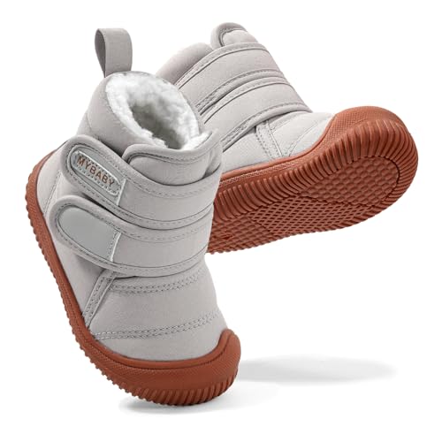 Image of DUONITITI Toddler Snow Boots Double Strap Winter Warm Shoes Baby Faux Fur Lining Soft Fleece Booties with Non-Slip Sole