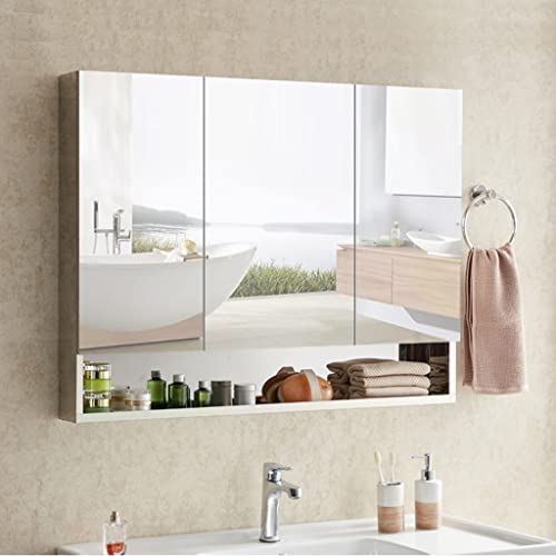 3 Door Bathroom Medicine Cabinet With Mirror, Stainless Steel Dressing Mirror, For Use In Wet/Dry Environments, Recess Or Surface Mount For Men/Women (Color : Silver, Size : 100 * 13 * 75Cm) #TOP1