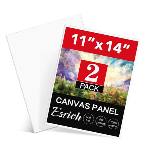 ESRICH Canvas Boards for Painting 2 Pack Canvas for Painting 11x14 Cotton Primed Acid Free Blank Canvas Panels for Oil Paint Watercolor Acrylic Paint Gouache and Tempera.