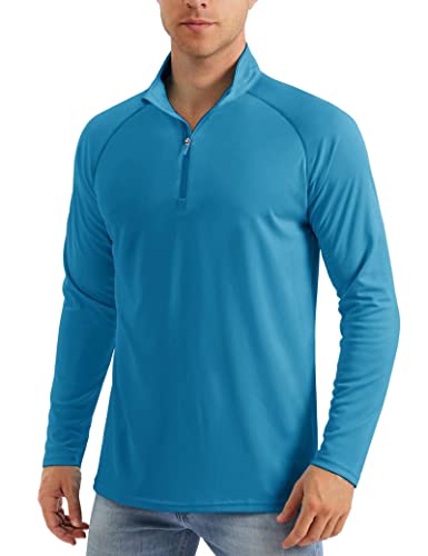MAGCOMSEN Men's Golf Shirts Long Sleeve Quarter Zip Polo Shirts Gym Tops Rash Guard Sun Protection UPF 50+ Blue Green, L