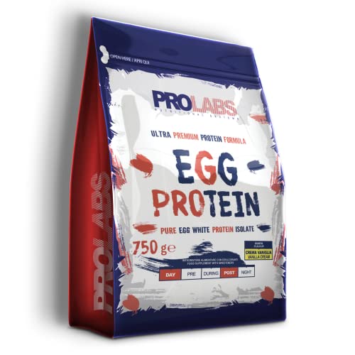 PROLABS EGG PROTEIN- Proteine in Polvere Isolate 100% Pure da Bianco d'Uovo non Denaturate con Bromelina Alta Digeribilità e Rapido Assorbimento Post Workout, Integratore da Albume 750g Crema/Vaniglia