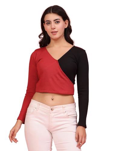 Image of Rigo Casual Wear V Neck Rib Knit Top for Women | Slim Fit Long Sleeves Western Tops for Women