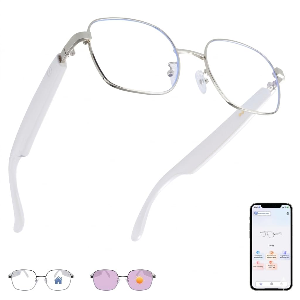 Tulbeys Bluetooth Smart Glasses, Real-Time Translation 169 Languages | Photochromic Lenses, Open-Ear Audio, Hands-Free Calls Music, Touch Control, Voice Assistant, Lightweight Women Travel Work