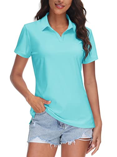 Image of TACVASEN Women's V-Neck Polo Shirts UPF 50+ Short Sleeve Sun Protection Quick Dry Golf Polos Collared Shirt