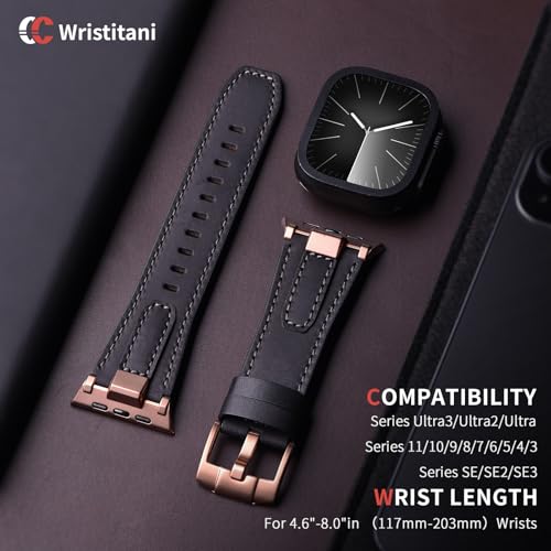 Image of Wristitani Leather Bands Compatible with Apple Watch Band 49mm 46mm 45mm 44mm for Men, Metal Connector & Genuine Leather Straps for iWatch Ultra3 /2 /1 SE3 /2 /1 Series 11 10 9 8 7 6 5 4 [NO Watch and Case]