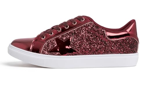 Image of FEVERSOLE Women's Fashion Lace Up Dress Sneakers Sparkly Party Shiny Shoes