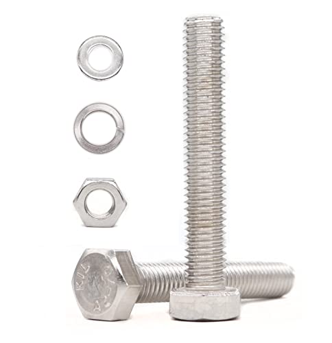 10-Pack M8 Hex Bolts 40mm Long and Nuts/Washers Set, 304/18-8, DIN933 Plain Finish