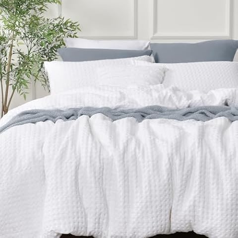 David's Home 100% Cotton Duvet Cover Set King Size, Waffle Weave Duvet Cover with Pillow Shams, 3pcs Ultra Soft and Breathable Comforter Cover Set, 104x90 Inches, White Cover